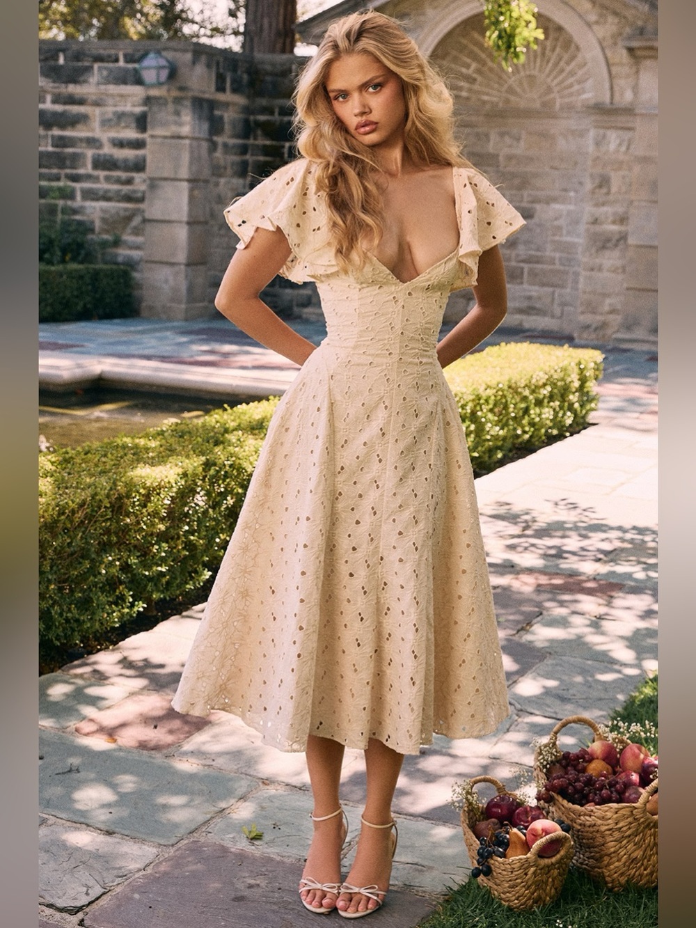 HOUSE OF CB Amaya Cream Midi Dress S